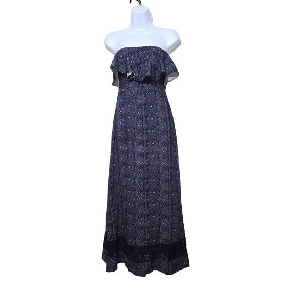 Abercrombie Kids Maxi Dress L Boho Strapless Ruffle Prairie Geommetric Smocked - Picture 1 of 16
